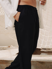 Load image into Gallery viewer, Men Black Linen Pants