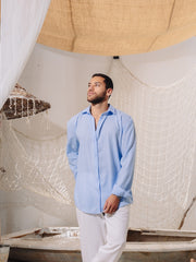 Load image into Gallery viewer, Blue Men Linen Shirt
