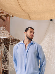 Load image into Gallery viewer, Blue Men Linen Shirt