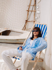 Load image into Gallery viewer, Blue Women Linen Shirt