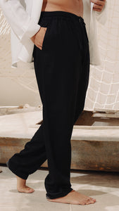 Men Black Linen Pants