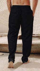 Men Black Linen Pants