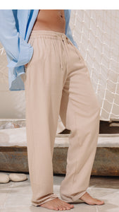 Men Beige Linen Pants