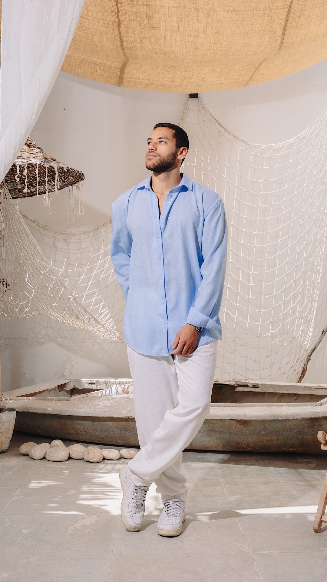 Blue Men Linen Shirt