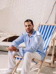 Load image into Gallery viewer, Blue Men Linen Shirt
